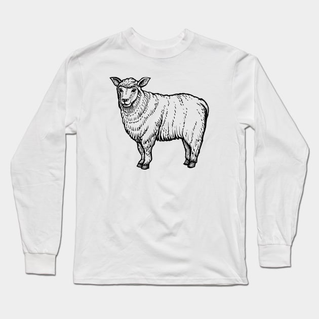 Sheep Hand Drawn Long Sleeve T-Shirt by KC Happy Shop